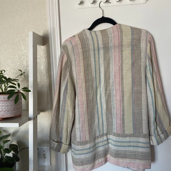 vintage flowy open jacket / boho minimalist pastel stripes beach cool grandma 🌼 - Picture 3 of 5
